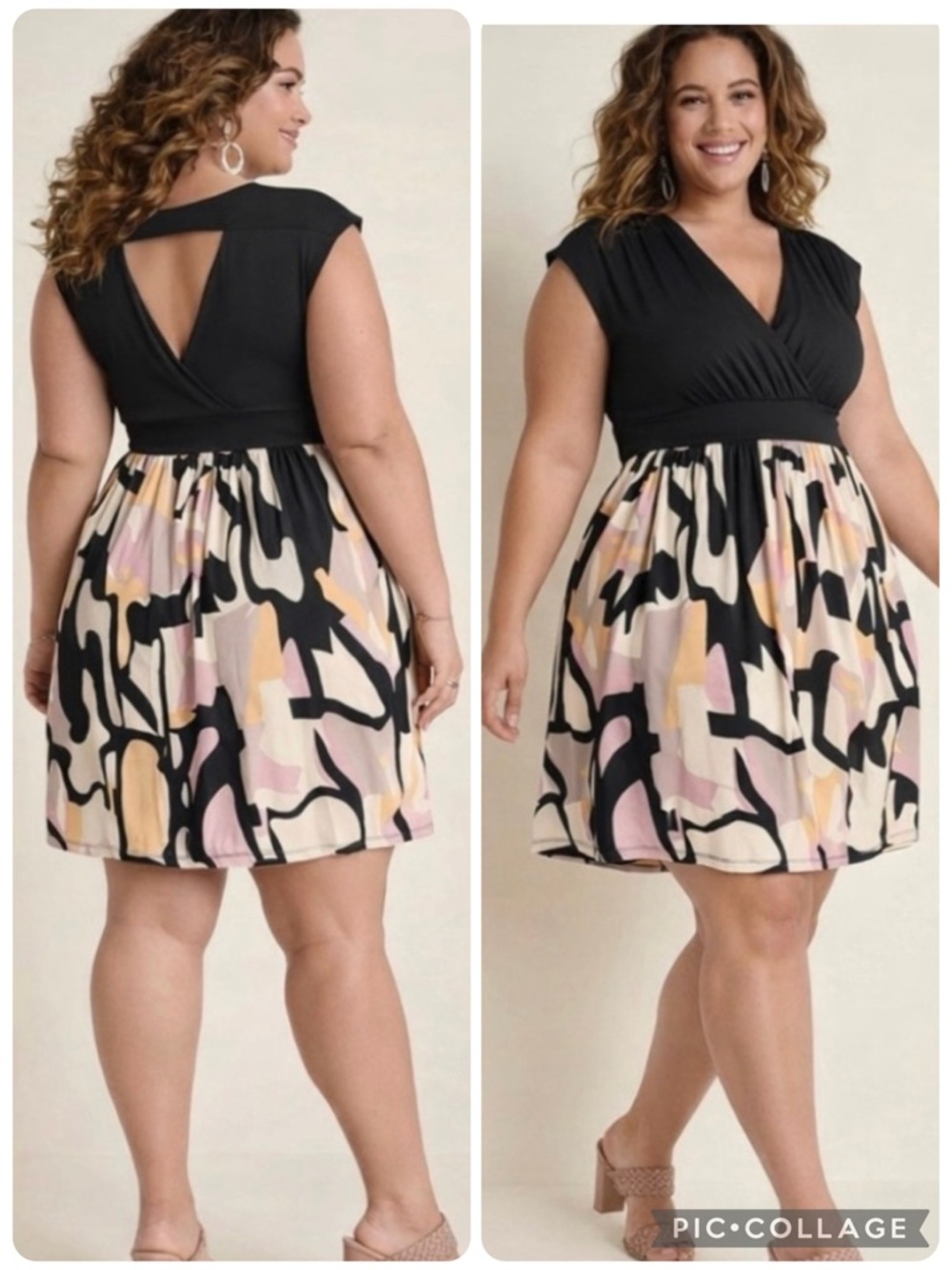 Lascana Venus Dress Blue Multi Fit & Flare V-neck Cocktail Party Garden 2X NWT